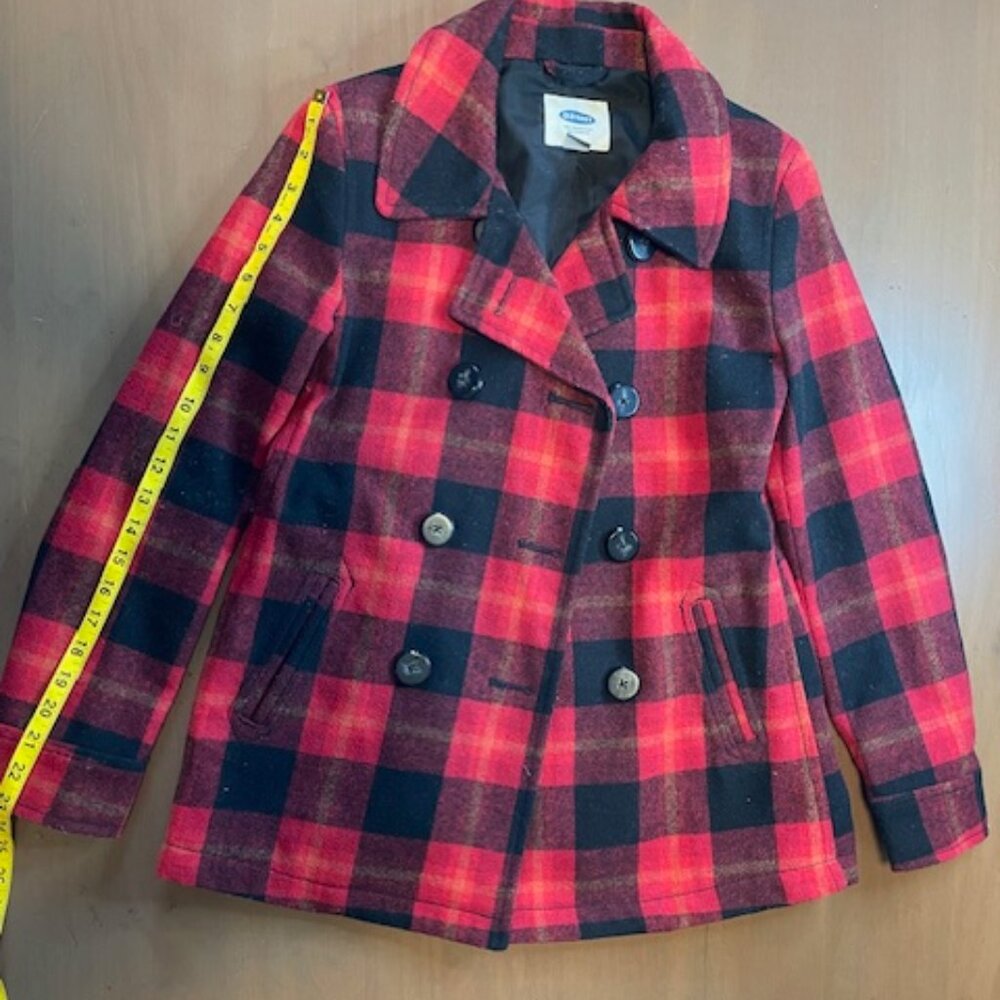 Old Navy Red & Black Checkered Pea Coat